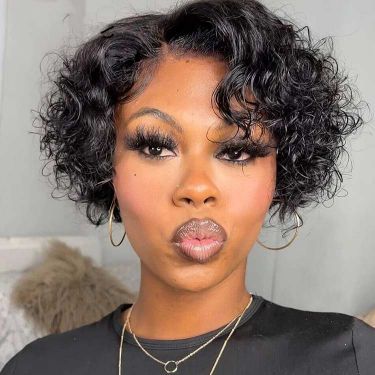 Short Curly Bob Wigs Human Hair Lace Front Wig Pre Plucked