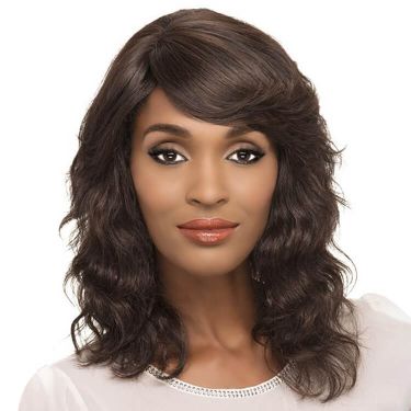 Body Wave Brown Wig Layered Human Hair Lace Front Wig with Side Swept Bangs