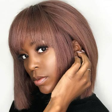 Short Bob with Curtain Bangs Dusty Pink Lace Front Wigs