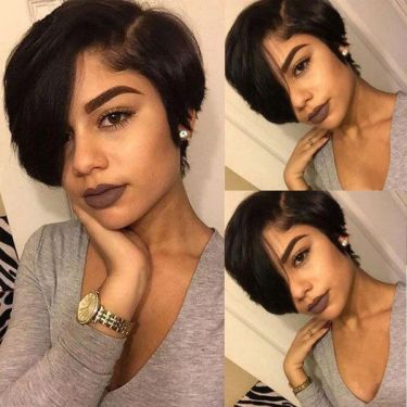 Short Pixie Cut 13x4 Frontal Lace Wig Natural Black Hair 