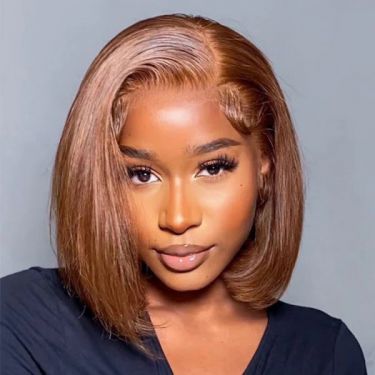 #4 Brown Side Part Glueless Straight Human Hair Lace Bob Wig