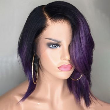 Designer Violet Purple Side Part Bob Lace Front Wig