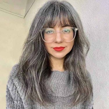 Glueless Salt And Pepper Grey Wig with Bangs 13x4 Lace Front Wig Human Hair
