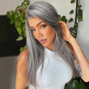 Glueless Salt And Pepper Straight Wig Lace Front Wig 100% Human Hair