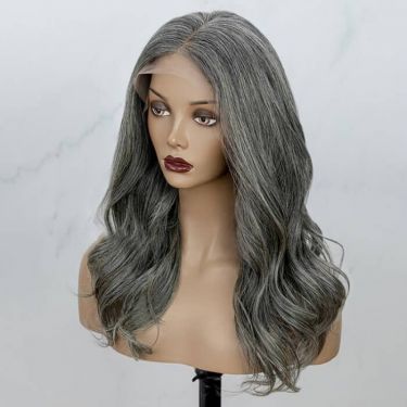 Salt And Pepper Grey Wavy Human Hair 13X4 Lace Front Wig