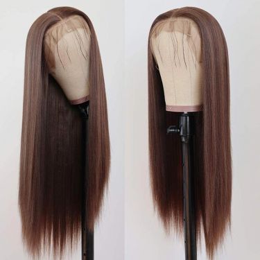 Brown Straight Glueless Wig Lace Front Wig 100% Human Hair
