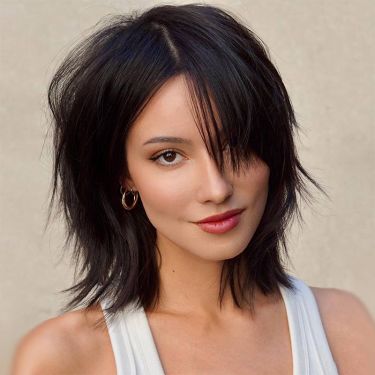 Silky Straight Layered Cut With Bangs Lace Front Wig Human Hair