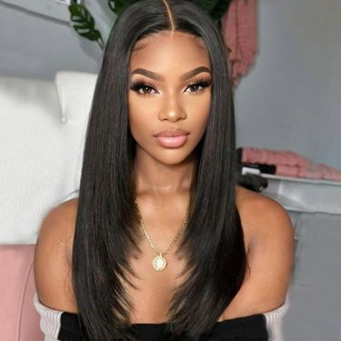 Layered Cut Straight Glueless Wig Human Hair Lace Front Wig