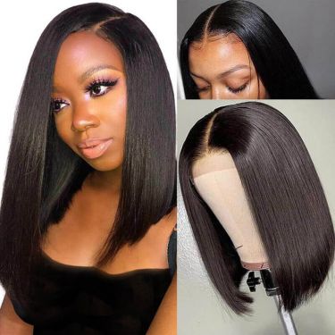 13*4 Straight Short Bob Wig Lace Front Human Hair Wigs For Black Women