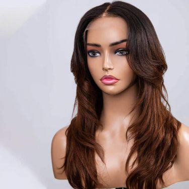 Layered Cut Brown Ombre Glueless Wigs Lace Front Wig 