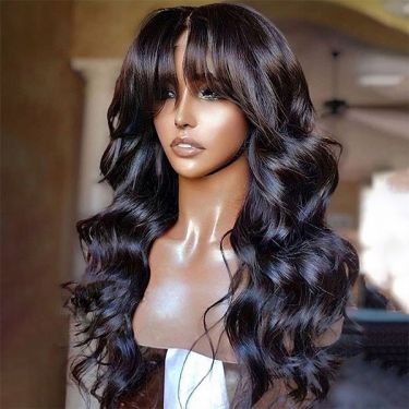 Gorgeous 4x4 Lace Glueless Body Wave Wig With Bangs 