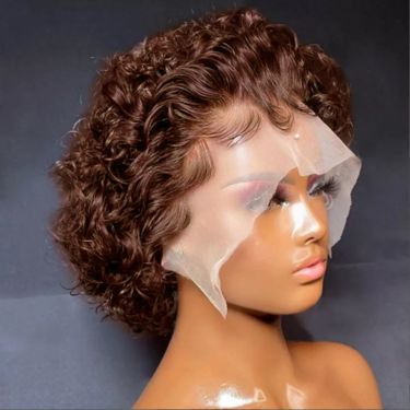 Chestnut Brown Bouncy Curl Short Bob 13x4 Lace Front Wig Human Hair Wigs