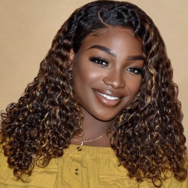 Tight Curly Caramel Brown Highlights Lace Front Wigs
