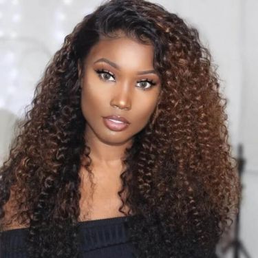  4X4 Lace Closure Wig Dark Brown Jerry Curly Wig With Highlights