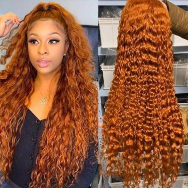 Burnt Orange Hair Colored Wet and Wavy Lace Front Wig Human Hair 