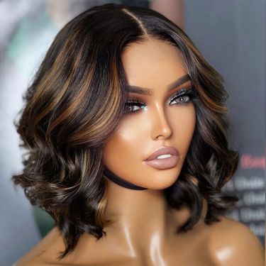 Highlight Honey Brown Body Wave Short Bob Lace Front Wig