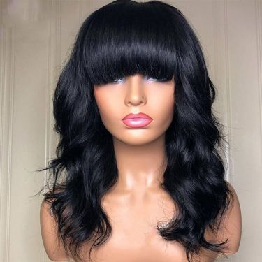 Natural Loose Wave Lace Front Wig With Bangs 100% Human Hair