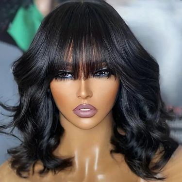 Body Wave Bob Wigs With Bangs Human Hair Lace Front Wig
