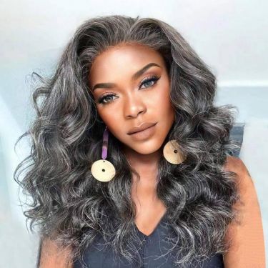 Salt and Pepper Gray Color Wavy Lace Front Wig 100% Human Hair