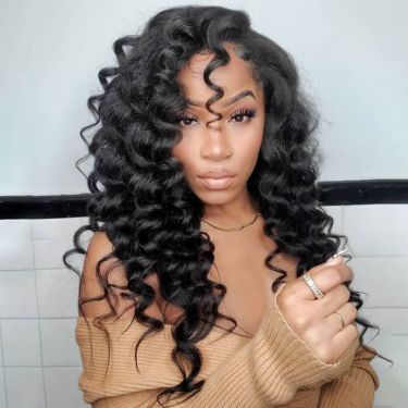 Glueless Water Wave Kinky Straight Textured 13X4 Lace Front Wig Human Hair