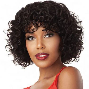 Short Cut Water Wave Glueless Minimalist Lace Front Bob Wig with Curly Bangs