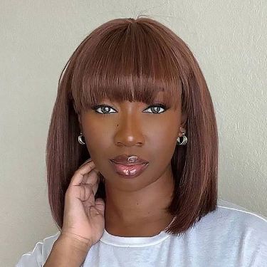 Yaki Straight Wig with Bangs Human Hair Lace Front Wig