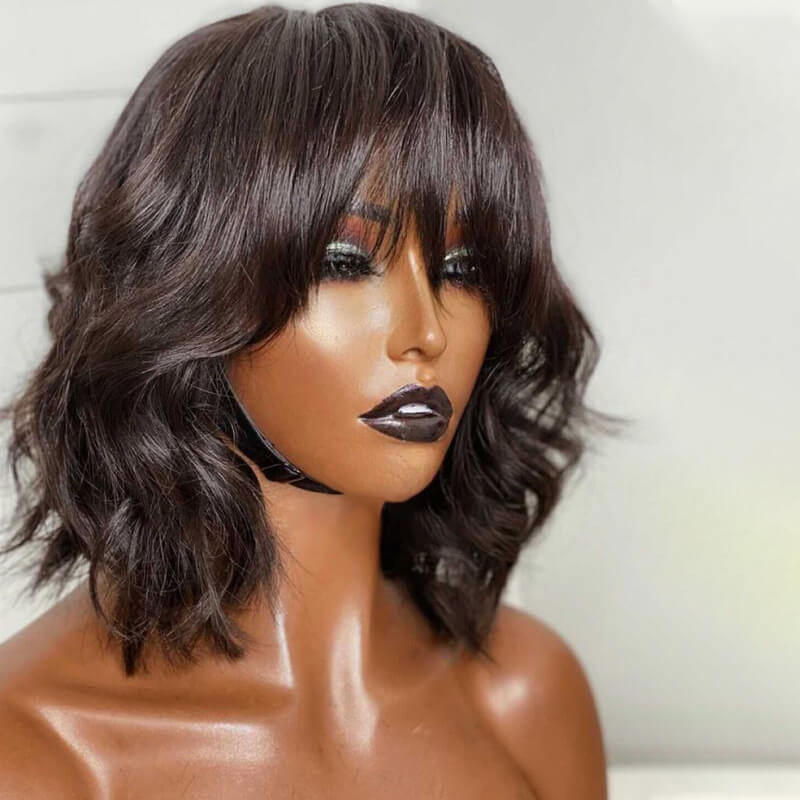 Wolf Cut Short Wavy Hair With Bangs Lace Front Wig | Idefinewig